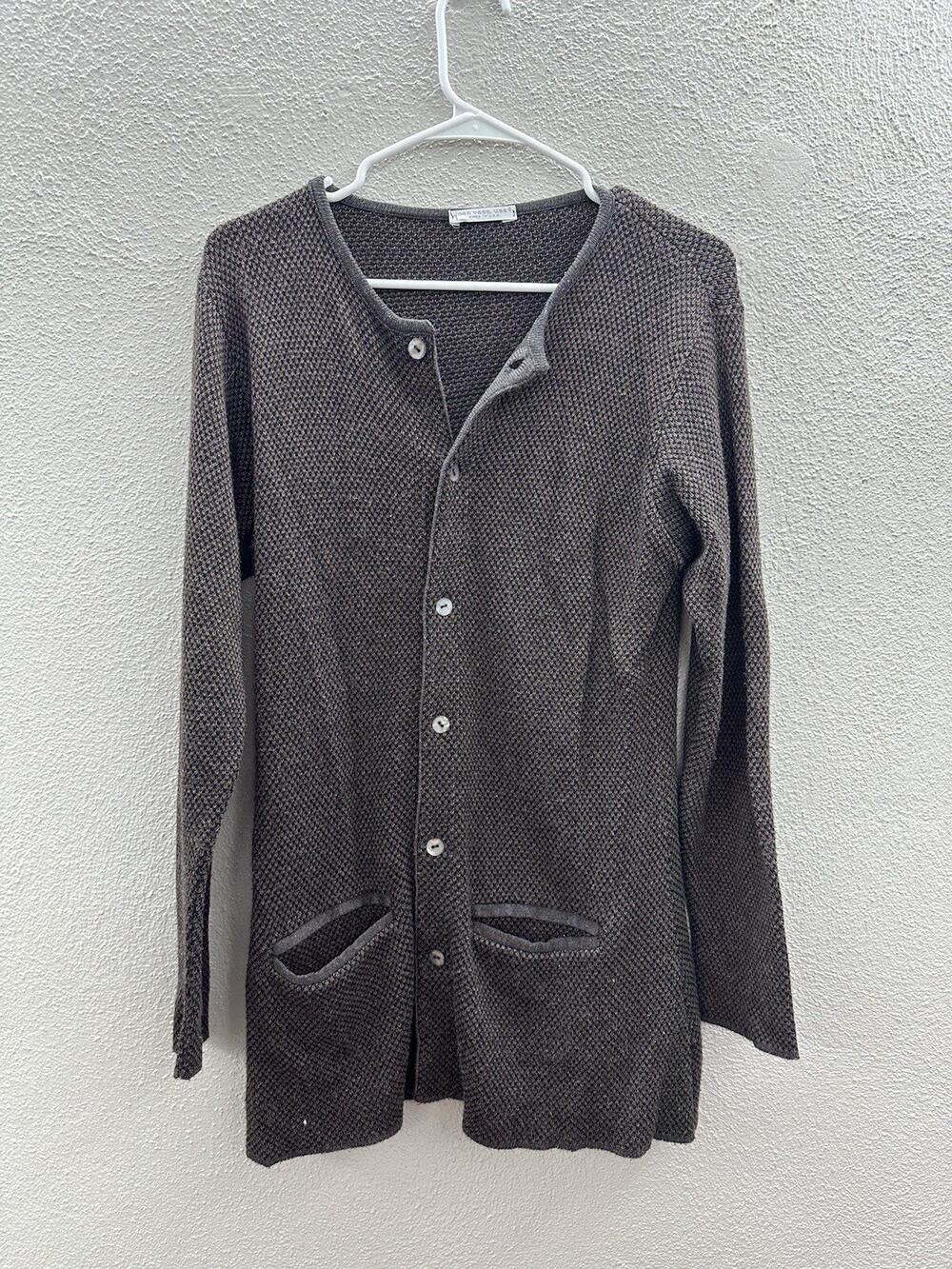 Joan Vass Womens Cardigan Size 1 Brown Button Up Long Sleeve Pockets